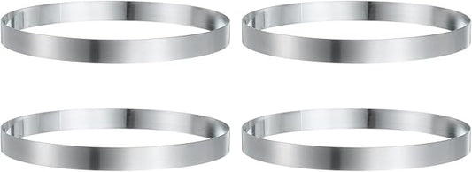 HARFINGTON 4Pcs Round Cake Ring 7.87 x 1 Inch Seamless Stainless Steel Pastry Mousse Dessert Ring Mirror Coating for Baking Cooking English Muffins Crumpet Making Tool