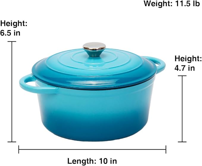 5QT Enameled Cast Iron Dutch Oven for Bread Baking with Lid, Sourdough Baking Supplies with Proofing Basket, Bread Making Tools Set, Heavy-Duty Cookware for Braising, Stews, Roasting (Teal)