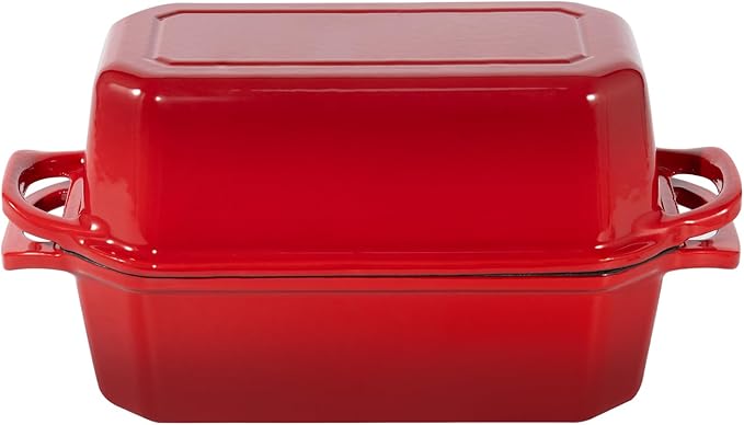 Bread Pan Cast Iron Loaf Pan with Lid Bread Loaf Pan 8.5x4.5 Inch Loaf Pan Enameled Cast Iron Sourdough Loaf Pan, Red