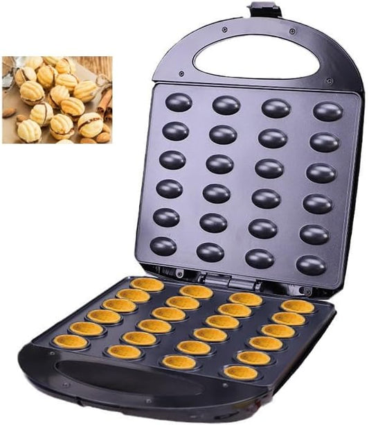 Electric Walnut Cookie Maker 24 Holes Mold Maker Electric Walnut Snacks Maker Mini Nut Machine Sandwich Iron Electric Nut Mold Maker Oreshek, Non-stick Easy to Clean, Black