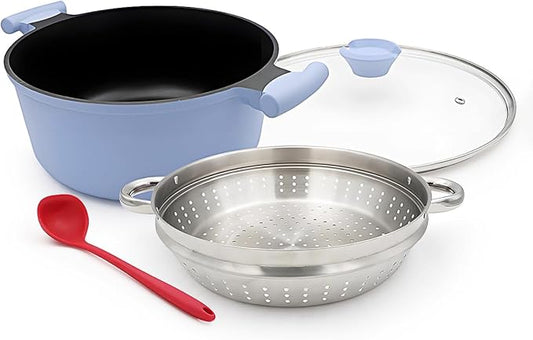 6-Quart Steamer Pot for Cooking, Steam Pots with Basket, Nonstick Stock Pot with Vegetable Steamer, Non Stick Soup Pot with Lid, Stay-Cool Handles, Induction Compatible, PFOA PFOS Free, Blue