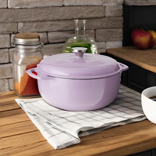 Lodge Essential Enamel Cast Iron Dutch Oven - Perfect for Bread Baking, Braising, Marinating & Slow Cooking - Features Moisture-Sealing Lid & Dual Handles - Kitchen Essentials - 6 Quarts - Lilac