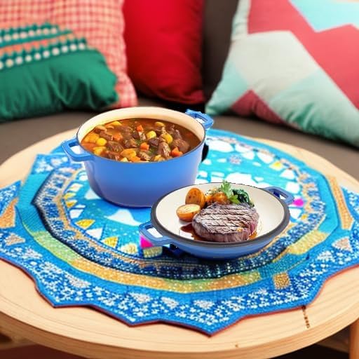 2 in 1 Enameled Cast Iron Dutch Oven Pot 6QT with 2QT Lid - Big Dual Handles - Oven Safe up to 500°F - Classic Round Pot for Versatile Cooking Blue