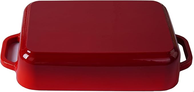 3.7 Qt Enameled Cast Iron Rectangular Roaster, Casserole Dish, Lasagna Pan, Deep Roasting Pan, for Cooking and Baking - Red