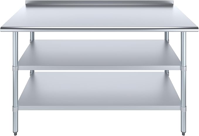 AmGood Stainless Steel Work Table with 1.5" Backsplash and 2 Shelves | Metal Kitchen Food Prep Table | NSF (60" Long x 30" Deep)