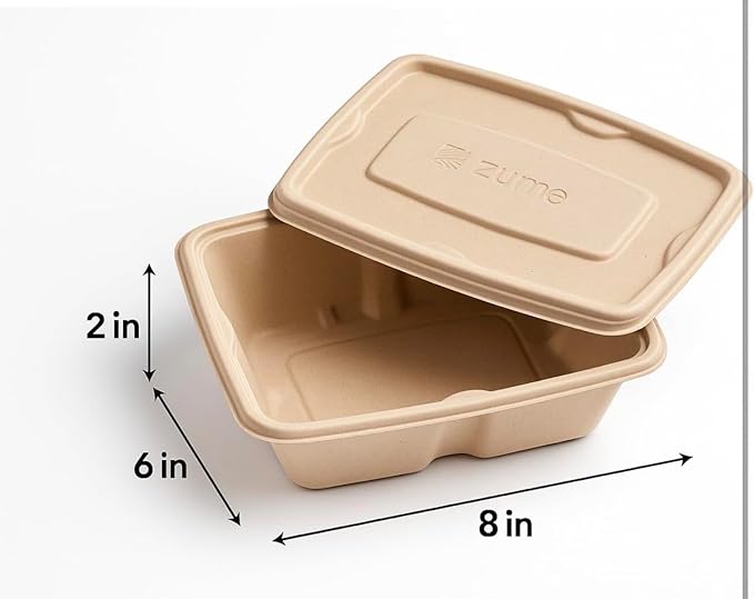 100 Pack 750ml Compostable Food Containers with Lids | Leak-Proof | Microwave & Freezer Safe | Eco-Friendly Meal Prep & Takeout Boxes (200)