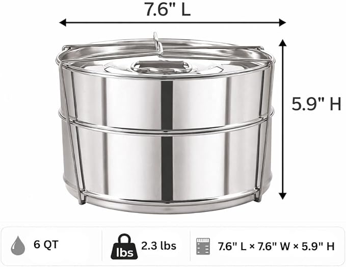 Stackable Stainless Steel Insert Pans - Inserts for Instant Pot - Pan for Instapot - Accessories for Instant Pot- FITS 6 QT and Above - Single Size - Pressure Cooker Steamer Pan Accessories