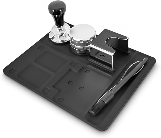 Espresso Tamping Mat Compatible-for Eureka-Mignon - CAFEMASY Espresso Tamping Station Coffee Grinder Base Mat Kit Silicone Tamper Mat for Countertops with Cleaning Brush Accessories Tools