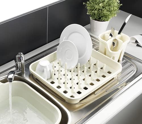 Addis 517943 Dish Draining Rack with Drying Pegs, W33.5 x d38cm, Linen Cream, 38 x 33.5 x 5 cm
