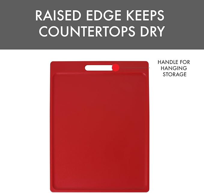 Dexas NSF Certified Polysafe Cutting Board with Handle, 11 x 14.5 Inches, Reversible Kitchen Cutting Board, Red