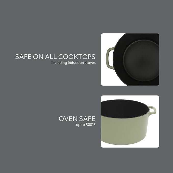 Sur La Table Kitchen Essential Supper Club 5-Quart Enamel-Coated Cast Iron Dutch Oven Pot with Oven Safe Glass Lid, Oven-to-Table Cookware for Bread, Soups, Stews & Braising - Juniper Green
