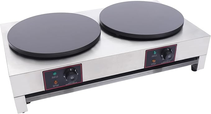 Crepe Maker, Commercial Electric Crepe Maker Machine, Non-Stick Electric Burner Griddle, 2-Burner Crepe Making Table Stove, 110v Kitchen Pancake Baking Machine for Tortilla Eggs Pancakes Blintzes Roti