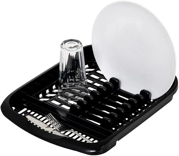 Addis 516468 Plate Dish Draining Rack, Soft Black, 33 x 39.5 x 6 cm