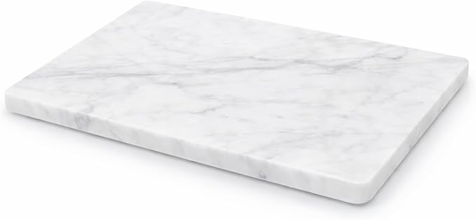 KC KULLICRAFT 8×12 Inches White Marble Cheese & Charcuterie Serving Board – Natural Marble Cutting Board & Pastry Slab with Non‑Slip Feet – Premium Stone Kitchen Tray Gift.