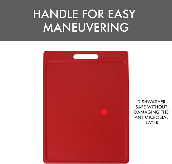 Dexas NSF Certified Polysafe Cutting Board with Handle, 11 x 14.5 Inches, Reversible Kitchen Cutting Board, Red