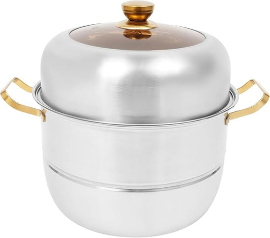 3-Tier Food Steamer Pot for Cooking, Stainless Steel Steamer Pot with Lid, Stackable Steaming Pots for 4-6 People, Steam Cooker Cookware for Dumpling Seafood, Compatible with Gas Stove (12.6 Diameter)