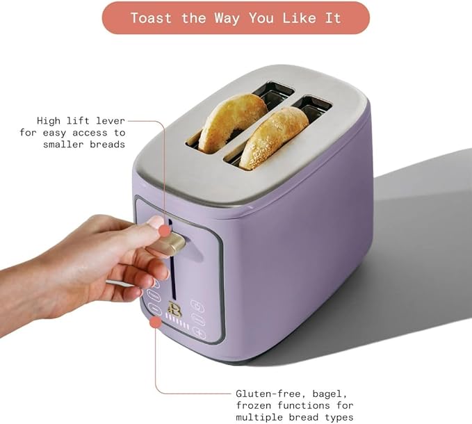 2-Slice Toaster, Touch-Activated Display, 7 Shade Settings, Bagel/Frozen/Reheat Presets by Drew Barrymore (Lavender)