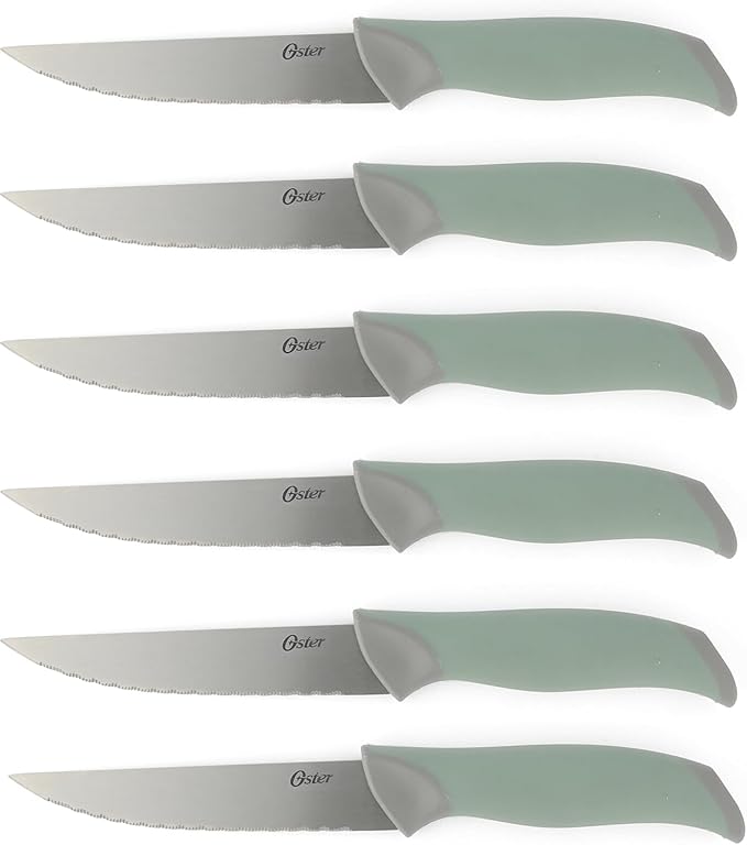 Oster Lindbergh 14 Piece Stainless Steel Kitchen Knife Block Set - Sage Green W/Black Knife Block - Cuchillos Para Cocina