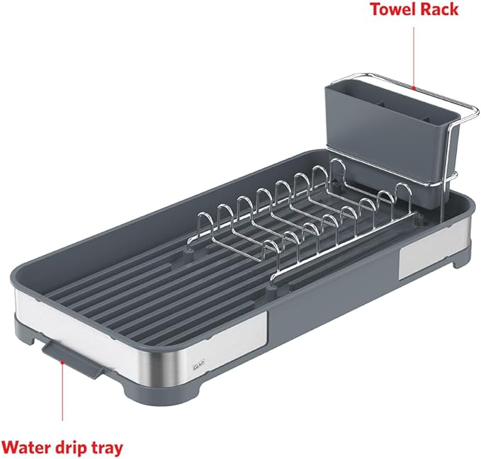 Glad Stainless Steel Dish Drying Rack - Small Space Saving Dish Drainer with Removable Cutlery Holder, Drain Spout, and Towel Bar - Rust-Resistant Metal Rack for Kitchen Countertops, (8”W x 17.5”L)