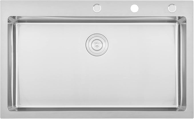 CozyBlock 36 Inches 16-Gauge Stainless Steel Topmount Drop-in Single Bowl Kitchen Sink in Brushed Stainless Steel Finish with Strainer