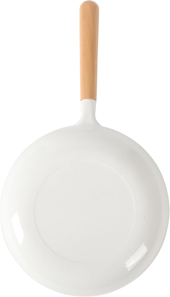 Sur La Table Kitchen Essential Main Canteen 9.5" Pre-Seasoned Cast Iron Skillet w/Wood Handle, Natural Nonstick Lightweight Frying Pan for Searing, Sautéing & Everyday Cooking - Eggshell White
