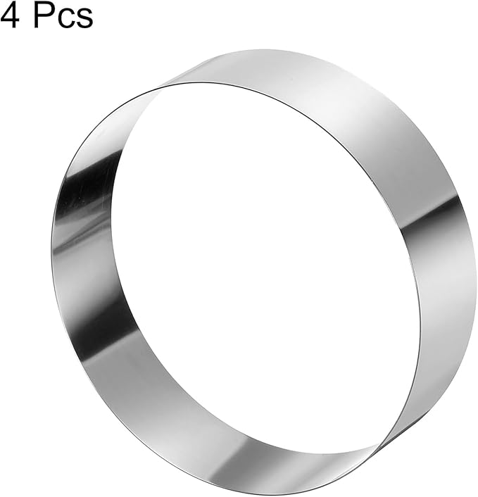 HARFINGTON 4PCS Round Cake Ring 8 x 2 Inch Seamless Stainless Steel Pastry Mousse Dessert Ring Mirror Coating for Baking Cooking Making Tool