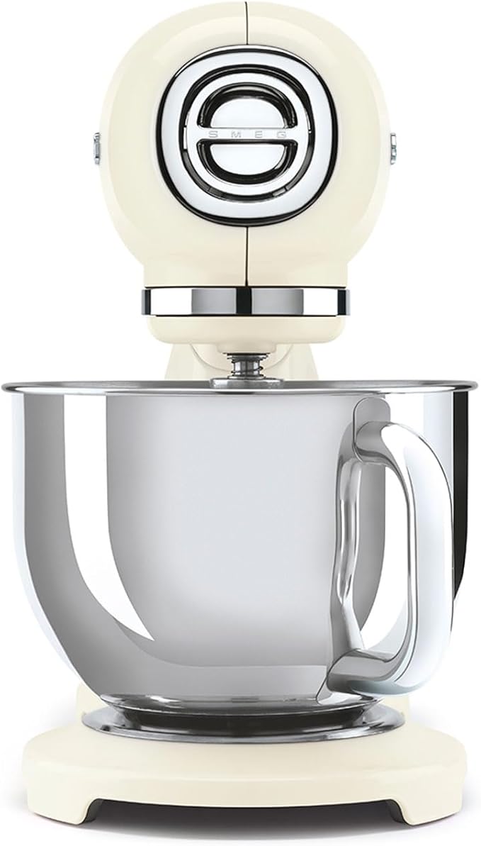 SMEG SMF03 Stand Mixer – 5 Qt Tilt-Head Mixer with Stainless Steel Bowl, 10 Speeds, Retro 50s Vintage Style – Cream
