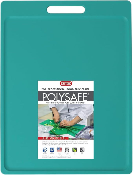 Dexas NSF Certified Polysafe Cutting Board with Handle, 11 x 14.5 Inches, Reversible Kitchen Cutting Board, Teal Green
