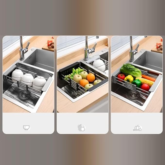 Cyrank Over The Sink Dish Drying Rack, Over The Sink Dish Drying Rack Expandable Over Sink Grill Telescopic Drain Basket Kitchen Rack Drain Basket Sink Drying Rack(S#Black)