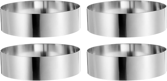 HARFINGTON 4PCS Round Cake Ring 7 x 2 Inch Seamless Stainless Steel Pastry Mousse Dessert Ring Mirror Coating for Baking Cooking Making Tool