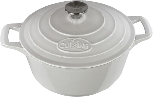 La Cuisine Enameled Cast Iron Dutch Oven Casserole Dish Pot with Lid 5 QT 10.3" /26cm Cream White Enamel Coating Interior, White Enamel Coating Exterior, Oven Safe up to 500° F
