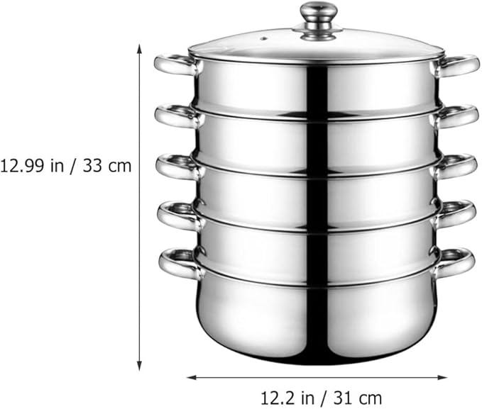 DOITOOL Stainless Steel Steamer, 5 Tier Steamer Pots with Lid, Cookware Steaming Pots (5 Layers 28cm)