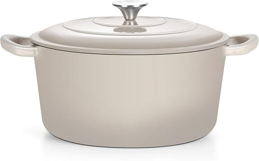 TeamFar Enameled Cast Iron Dutch Oven, 7qt Dutch Oven Pot Nonstick Cookware with Lid & Dual Handles for Bread Baking, Cooking, Oven Safe up to 500℉ & Various Stovetops, Healthy & Heavy Duty - Khaki