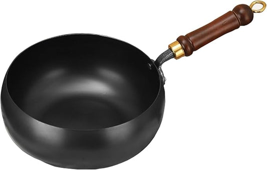 Uncoated Thick Iron Pot - Unenameled Cast Iron Casserole, Handmade Hammered & Large Belly with Lid for Baking, Cooking, Stewing (24CM/9.45IN,without Lid)