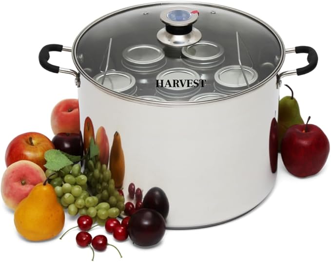Harvest Stainless Steel 20 Qt Canning Pot with Rack | Water Bath or Steam Canning | Works on All Stovetops Including Induction, Glass, Gas (Stainless Steel Canner + Tools)