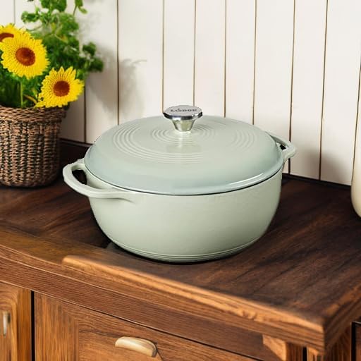 Lodge Essential Enamel Cast Iron Dutch Oven - Perfect for Bread Baking, Braising, Marinating & Slow Cooking - Features Moisture-Sealing Lid & Dual Handles - Kitchen Essentials - 6 Quarts - Desert Sage