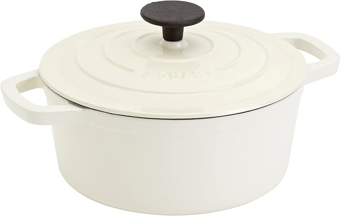 Smith & Clark 3-Quart Enameled Cast Iron Dutch Oven Pot with Lid, Ivory White