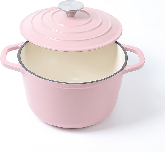 HAWOK 3 qt Enameled Cast Iron Dutch Oven, Dia. 7.87 inch with Lid, Pink
