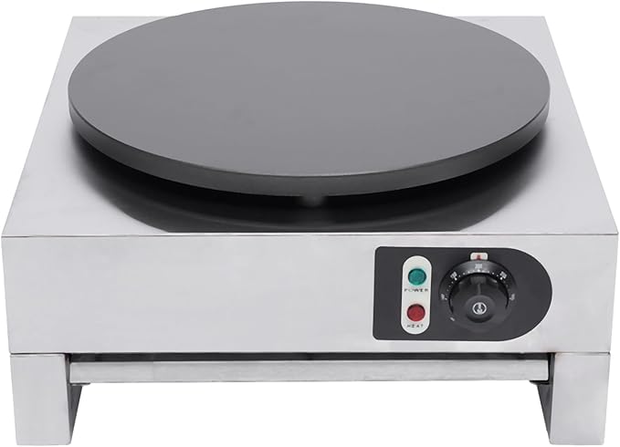 16" Commercial Electric Crepe Maker, 3000W Pancake Baking Machine Non-Stick Electric Crepe Pan Single Hotplate Adjustable Temperature 50-300℃(122-572℉) with Batter Spreader for Tortilla