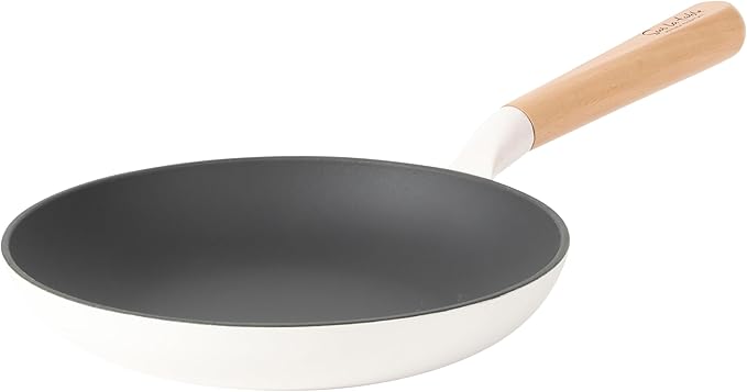 Sur La Table Kitchen Essential Main Canteen 9.5" Pre-Seasoned Cast Iron Skillet w/Wood Handle, Natural Nonstick Lightweight Frying Pan for Searing, Sautéing & Everyday Cooking - Eggshell White