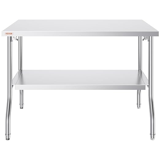 VEVOR Stainless Steel Foldable Work Table, 30 * 48 Inch Heavy Duty Food Outdoor Double Layer Stainless Steel Worktable for Commercial Kitchen Restaurant