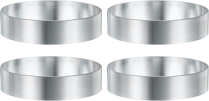 HARFINGTON 4Pcs Round Cake Ring 3.15 x 1 Inch Seamless Stainless Steel Pastry Mousse Dessert Ring Mirror Coating for Baking Cooking English Muffins Crumpet Making Tool