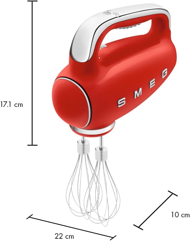 SMEG HMF01 9-Speed Retro Hand Mixer – 220W Motor, Smooth Start, Turbo Function, LED Timer Display, Stainless Steel Whisks, Beaters & Dough Hooks, Premium Die-Cast Aluminum Body