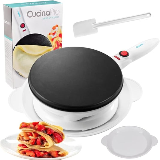 CucinaPro Cordless Crepe Maker- Easter Breakfast Essential w FREE Recipe Guide, Non-Stick Dipping Plate, Electric Base, Batter Spatula- Portable Hot Plate Compact Baker, Morning Dessert Gift for Her