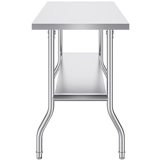 VEVOR Stainless Steel Foldable Work Table, 48 * 24 Inch Heavy Duty Food Outdoor Double Layer Stainless Steel Worktable for Commercial Kitchen Restaurant