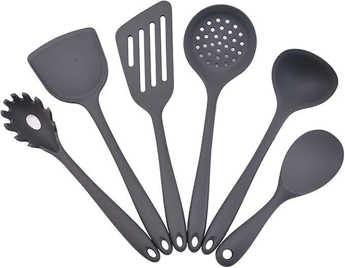 6 Pcs Silicone Kitchen Utensils Set, Silicone Cooking Utensils, Heat Resistant Kitchen Cooking Utensils Set,High Heat Resistant to 480°F, Hygienic One Piece Design, (Grey)
