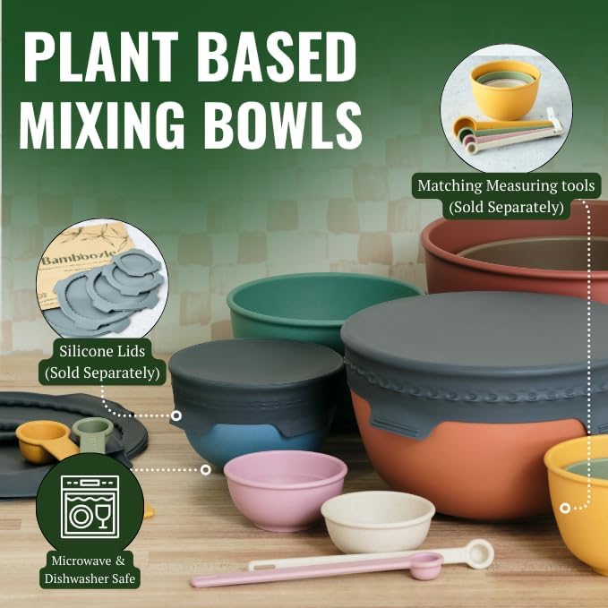 Bamboozle Mixing Bowls | 5 Piece Plant-Based Nesting Bowl Set | Matte Finish | Multi-Color | Dishwasher and Microwave Safe | Alpine Forest