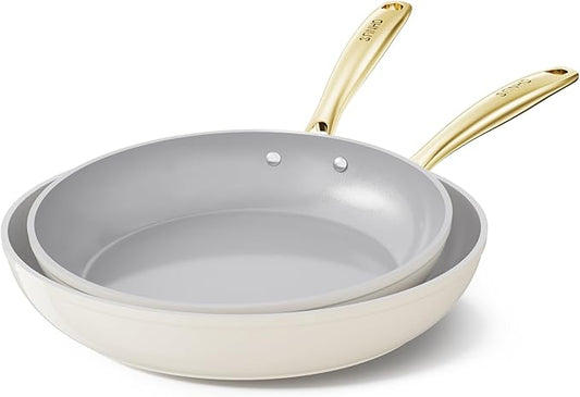 Sanho 2-Piece Nonstick Frying Pan Set (10 & 12 Inch), Diamond-Titanium Ceramic Coating PFAS/PFOA Free, Oven & Dishwasher Safe Skillets, Induction Compatible with Cool Touch PVD Handles