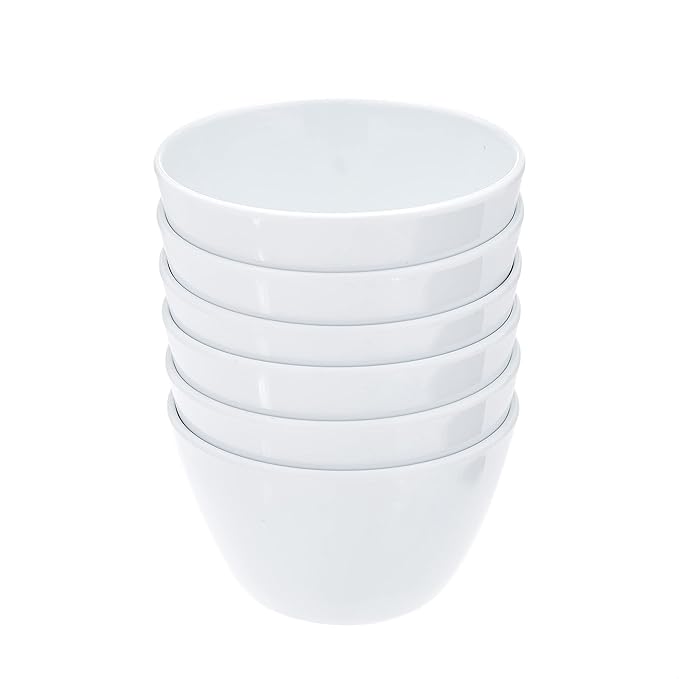 Amazon Basics Round Melamine Bowl, 8 oz, Dishwasher Safe, White, 6-Piece Set