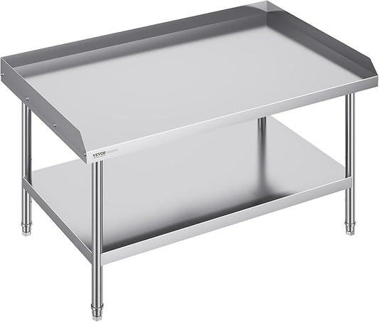 VEVOR Stainless Steel Work Table, 30 x 48 x 26 Inch Commercial Food Prep Worktable, 3-Sided Backsplash Heavy Duty Prep Worktable, Metal Work Table with Adjustable Height for Restaurant Home Hotel
